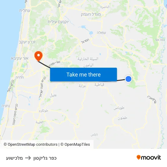 מלכישוע to כפר גליקסון map
