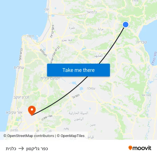 כלנית to כפר גליקסון map