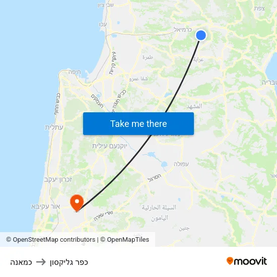 כמאנה to כפר גליקסון map