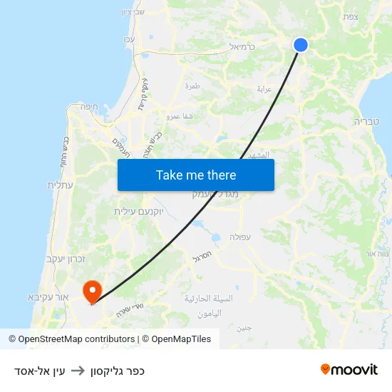 עין אל-אסד to כפר גליקסון map