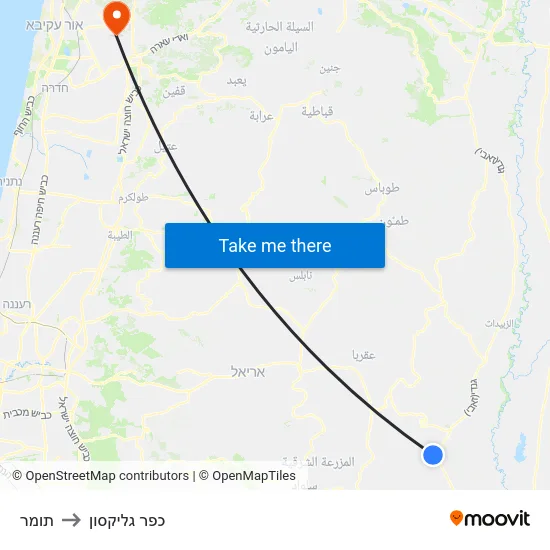 תומר to כפר גליקסון map