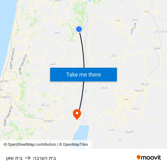 בית שאן to בית הערבה map
