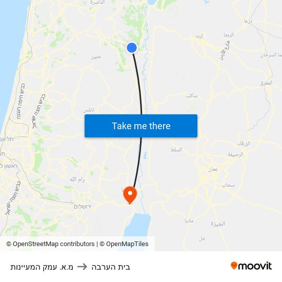 מ.א. עמק המעיינות to בית הערבה map