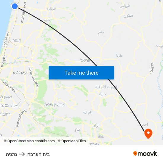 נתניה to בית הערבה map