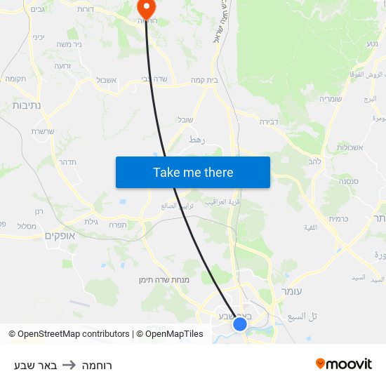 באר שבע to רוחמה map
