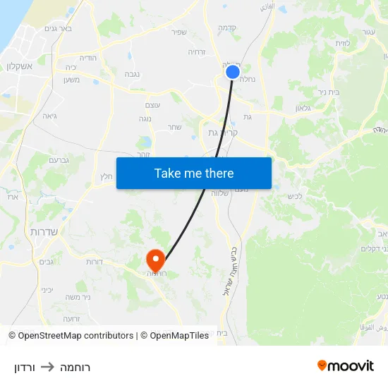 ורדון to רוחמה map