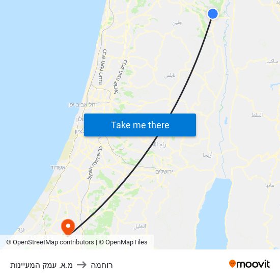 מ.א. עמק המעיינות to רוחמה map