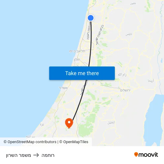 משמר השרון to רוחמה map
