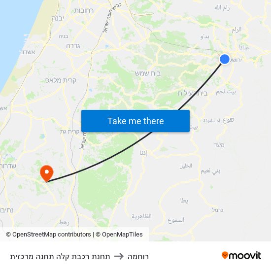 תחנת רכבת קלה תחנה מרכזית to רוחמה map