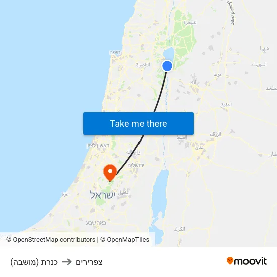 כנרת (מושבה) to צפרירים map