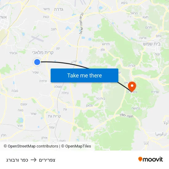 כפר ורבורג to צפרירים map