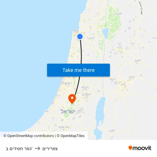 כפר חסידים ב' to צפרירים map