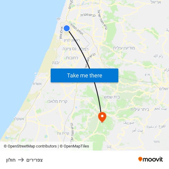 חולון to צפרירים map