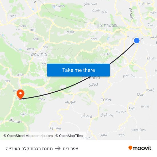 תחנת רכבת קלה העירייה to צפרירים map