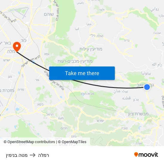 מטה בנימין to רמלה map