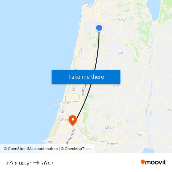 יקנעם עילית to רמלה map