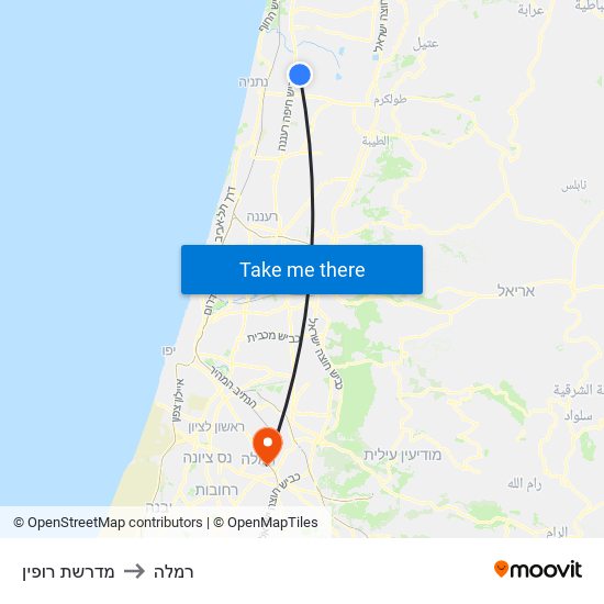 מדרשת רופין to רמלה map