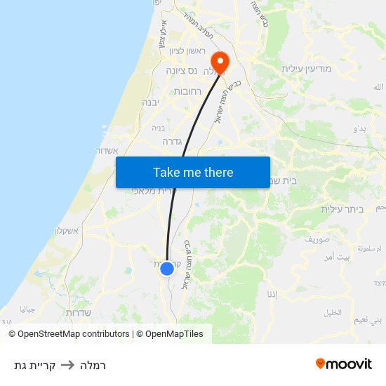 קריית גת to רמלה map