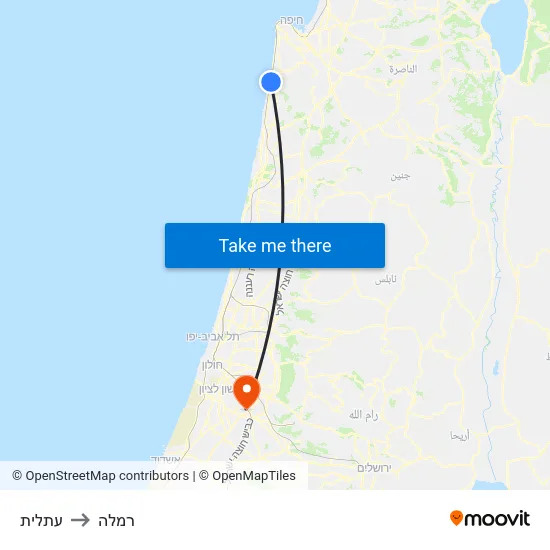 עתלית to רמלה map