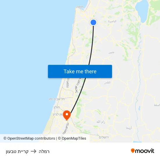 קריית טבעון to רמלה map