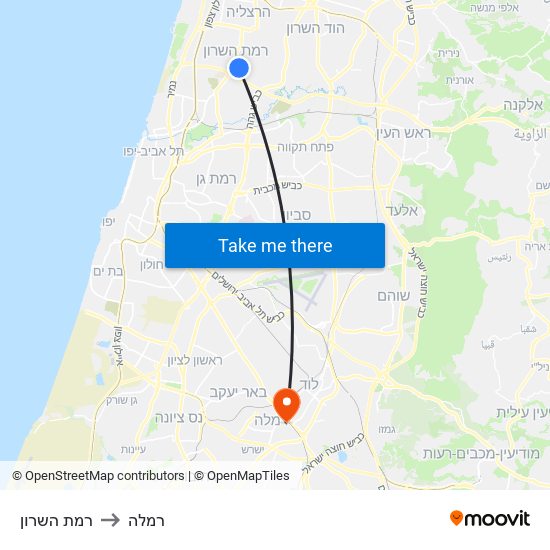 רמת השרון to רמלה map