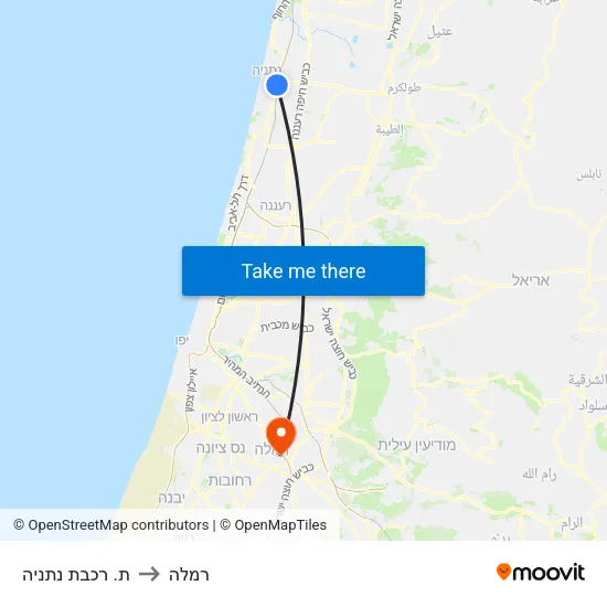 ת. רכבת נתניה to רמלה map