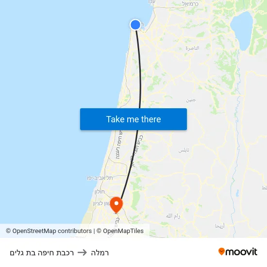 רכבת חיפה בת גלים to רמלה map