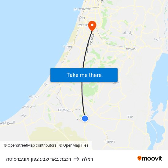 רכבת באר שבע צפון-אוניברסיטה to רמלה map