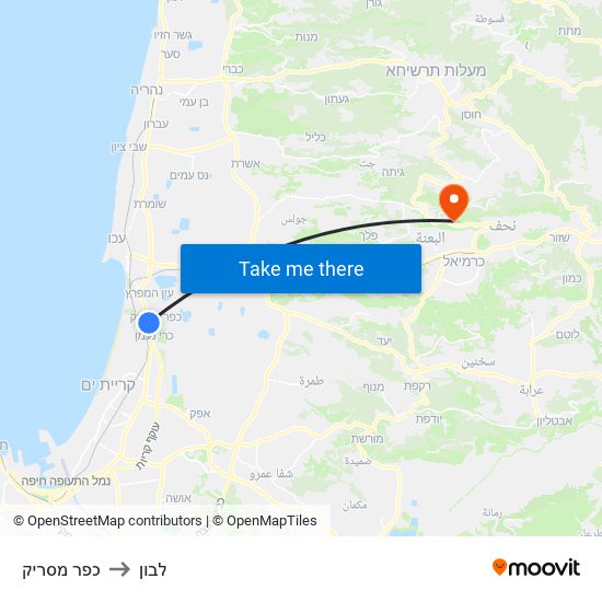 כפר מסריק to לבון map