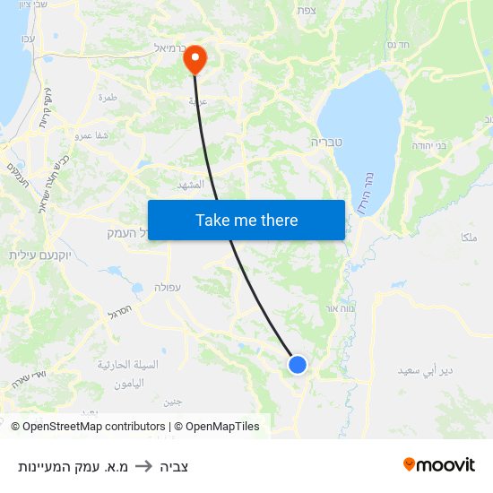 מ.א. עמק המעיינות to צביה map