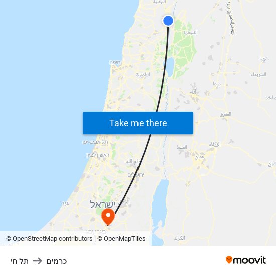 תל חי to כרמים map