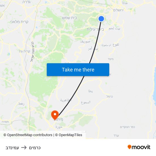 עמינדב to כרמים map