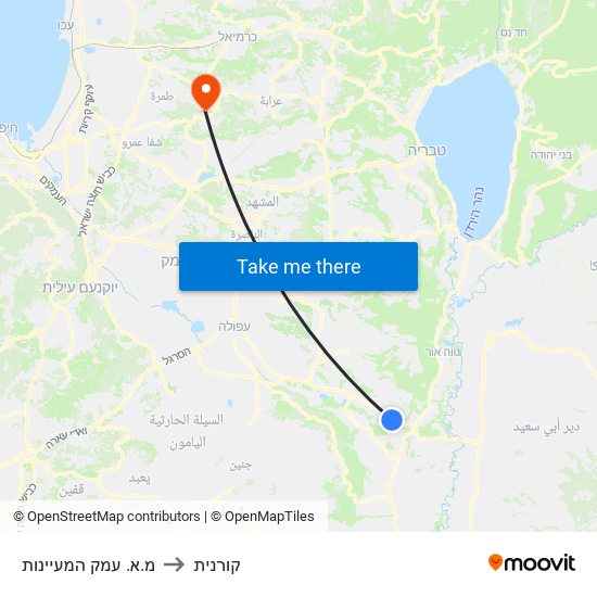 מ.א. עמק המעיינות to קורנית map