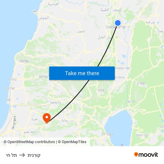 תל חי to קורנית map