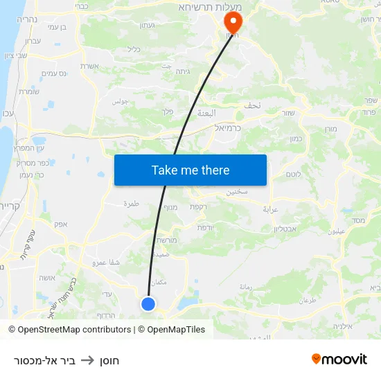 ביר אל-מכסור to חוסן map