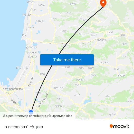 כפר חסידים ב' to חוסן map