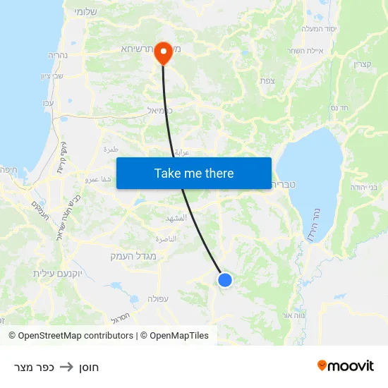 כפר מצר to חוסן map
