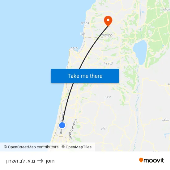 מ.א. לב השרון to חוסן map