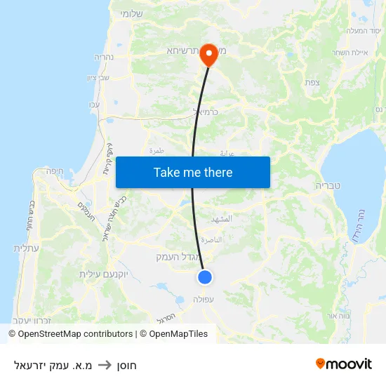 מ.א. עמק יזרעאל to חוסן map