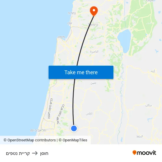 קריית נטפים to חוסן map