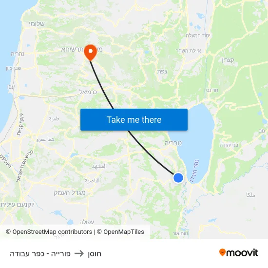 פורייה - כפר עבודה to חוסן map