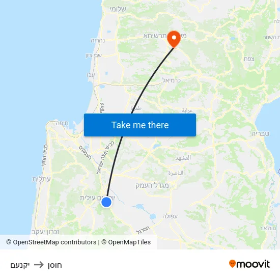 יקנעם to חוסן map