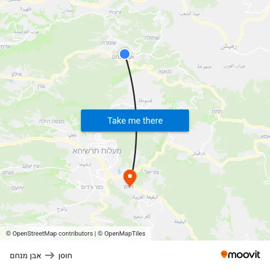אבן מנחם to חוסן map