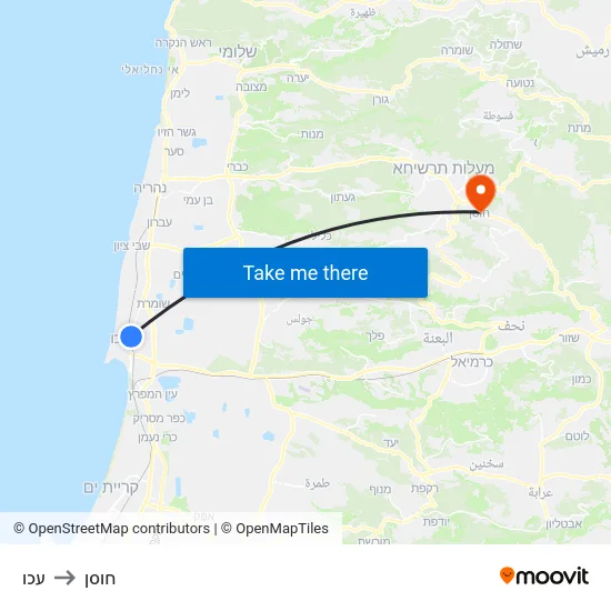 עכו to חוסן map