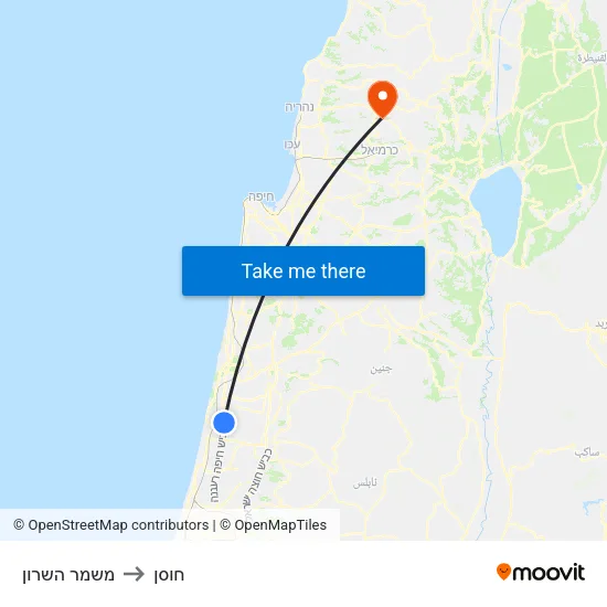 משמר השרון to חוסן map