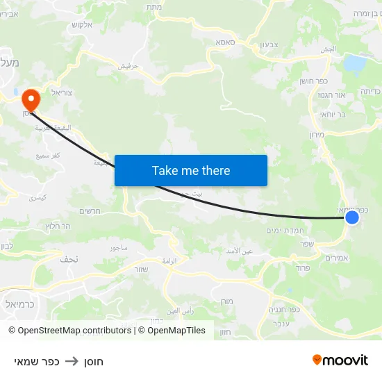 כפר שמאי to חוסן map