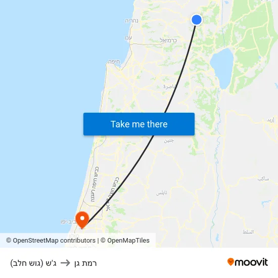 ג'ש (גוש חלב) to רמת גן map