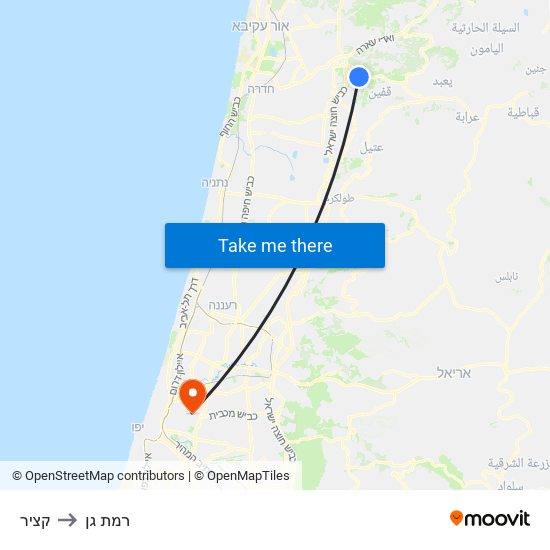 קציר to רמת גן map