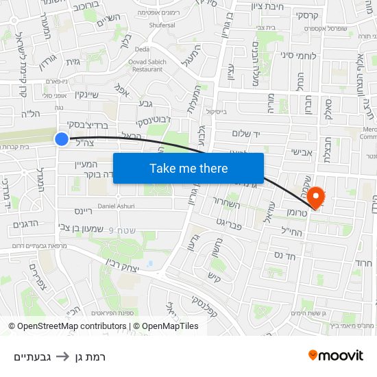 גבעתיים to רמת גן map