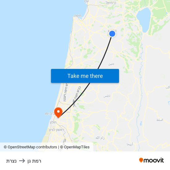 נצרת to רמת גן map